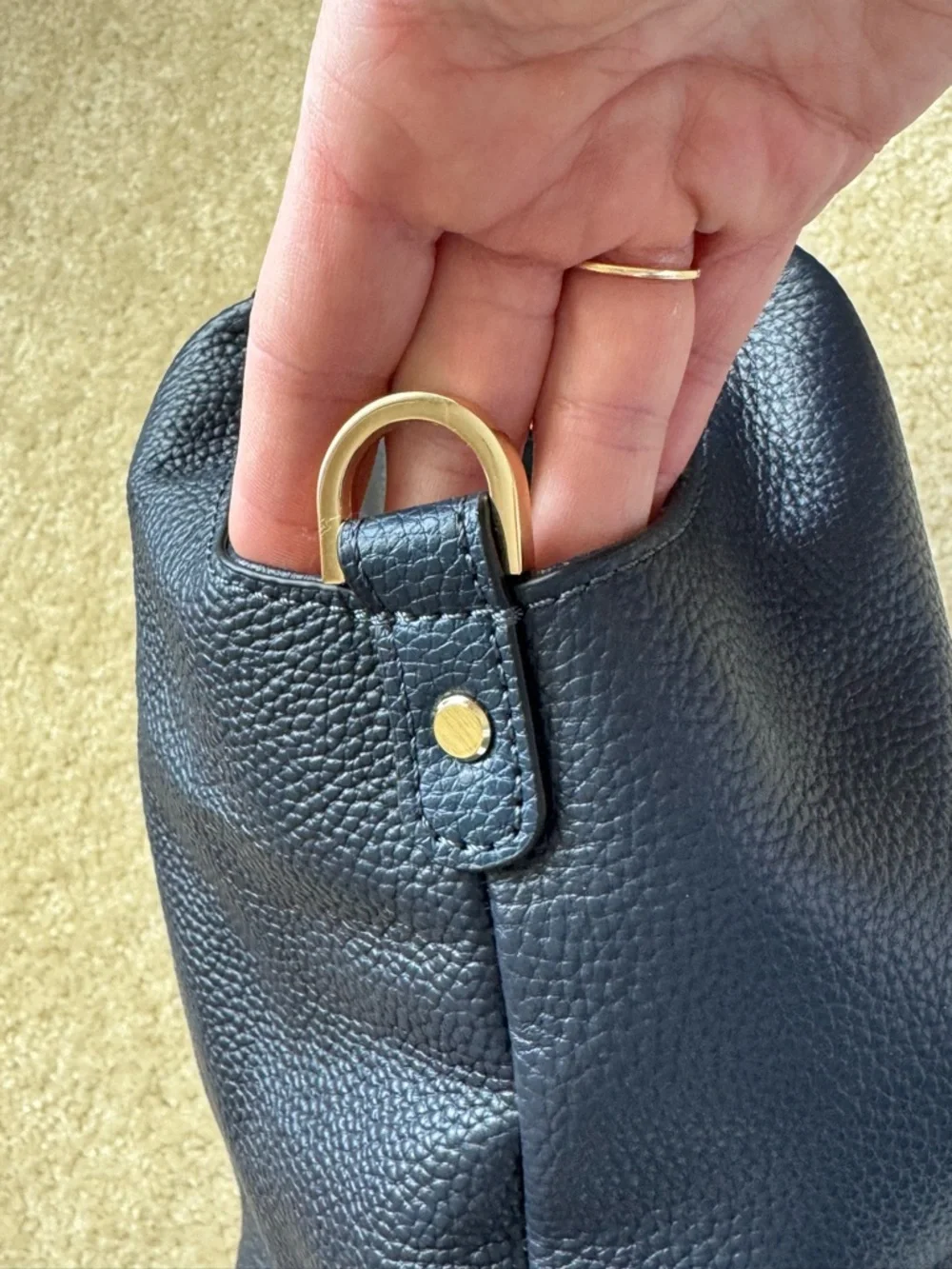 NWOT Bostanten Navy Pebbled Leather Shoulder Bag with Removable Strap - Picture 8 of 13